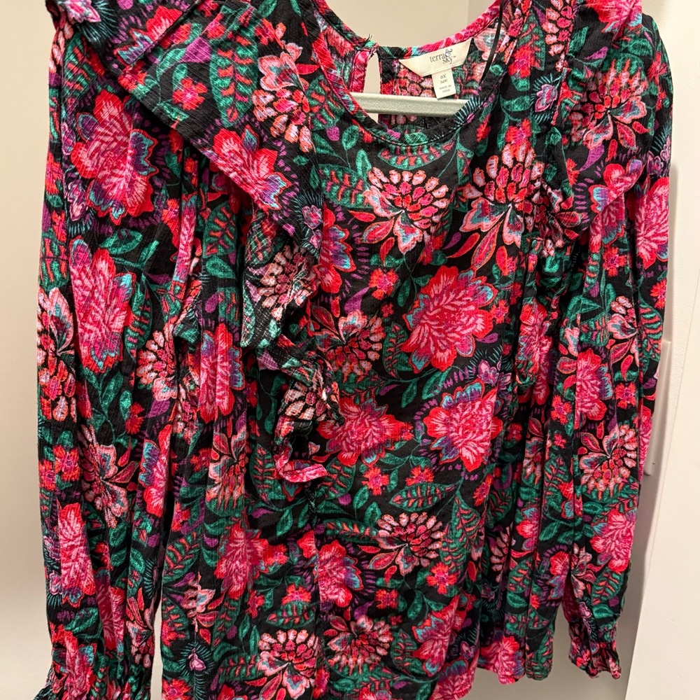 Terra & Sky Pink and Green Floral Blouse